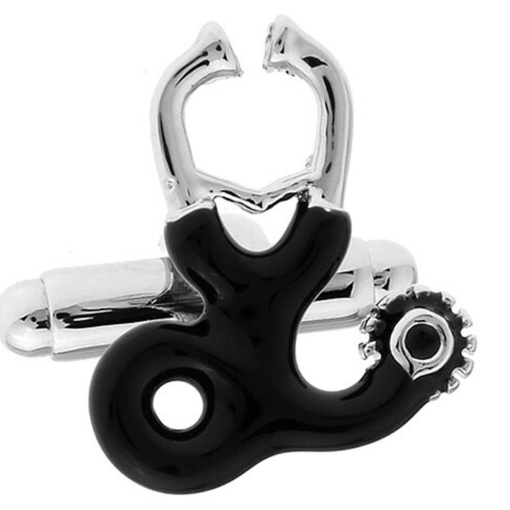 Black and Silver Stethoscope Cufflinks - Picture 3 of 16